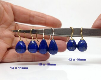 Gold or silver earrings with blue lapis lazuli drops in different sizes, earrings with dark blue pompoms as a gift
