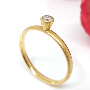 Engagement Ring 18k Real Gold 0.1ct Diamond, Customizable Diamond Ring 750 Yellow Gold, Proposal Ring Handmade, Jewellery Gift Ladies