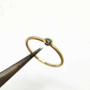 Handmade gold ring with green diamond, engagement ring in recycled 18K yellow gold, simple diamond ring as proposal ring for girlfriend image 3