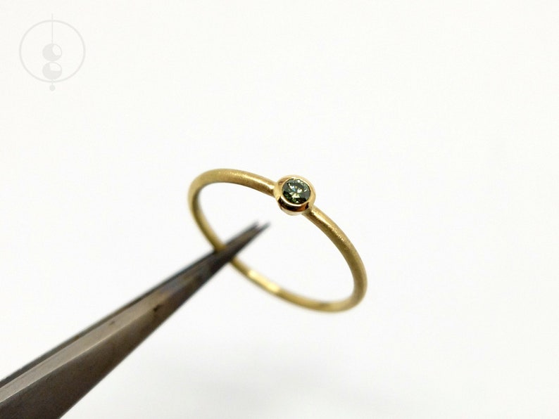 Handmade gold ring with green diamond, engagement ring in recycled 18K yellow gold, simple diamond ring as proposal ring for girlfriend image 3