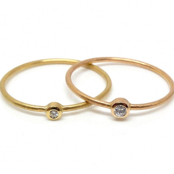 Zarter Goldring mit Diamant im Brillantschliff, feiner Ring aus 750er Gelbgold oder Rotgold, romantischer Vorsteckring als Verlobungsring