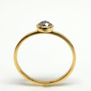 18K gold engagement ring with a gray diamond rose, solid gold proposal ring with a rose-cut diamond, handcrafted diamond ring