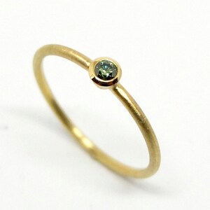 Handmade gold ring with green diamond, engagement ring in recycled 18K yellow gold, simple diamond ring as proposal ring for girlfriend image 2