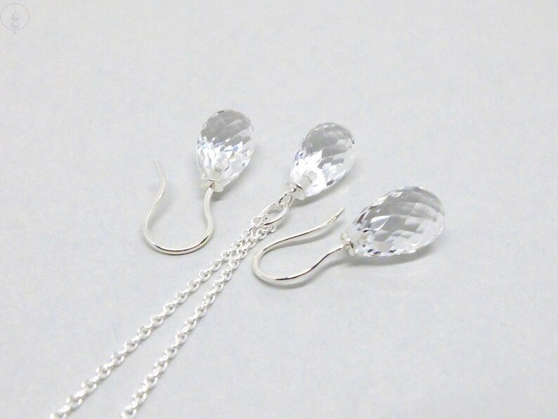 Schmuckset aus Silber mit facettierten Bergkristalltropfen, Ohrringe und Kette mit Anhänger, klassischer Schmuck, funkelndes Geschenk Anh., Kette Ohrringe