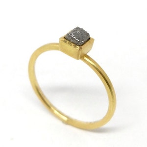 Yellow gold ring with grey rough diamond diamond cube custom made 18k engagement ring simply extraordinary