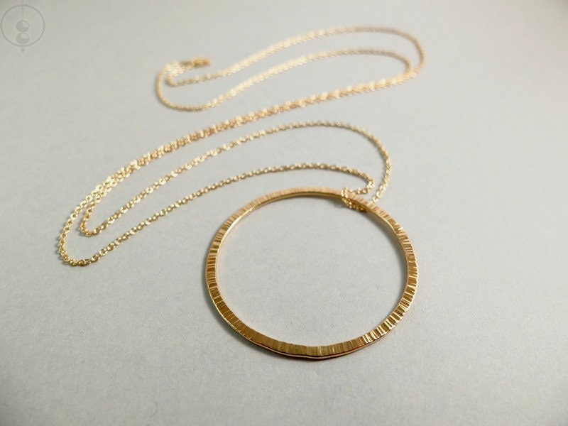 Long Gold Plated Necklace With A Forged Circle Pendant Silver - Tsv Custom Pendants