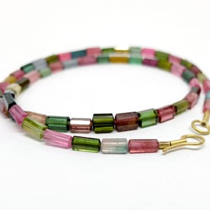 Multicolor tourmaline necklace with 18K gold clasp, unique colorful gemstone necklace for women, necklace for her length 47cm