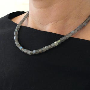 Labradorite necklace with handmade silver clasp • Iridescent necklace with labradorite in blue-gray-green • Elegant necklace for women