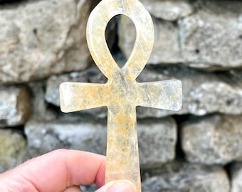 Golden Healer Quartz Ankh Carving, Egyptian Key of Life