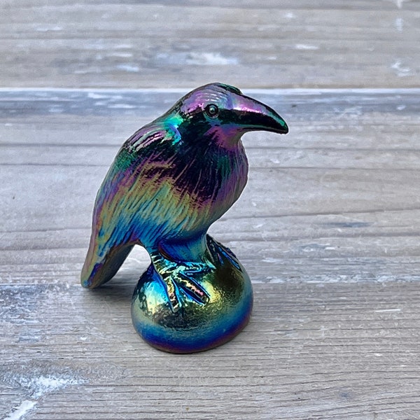 Aura Black Obsidian Crow on a Stone.