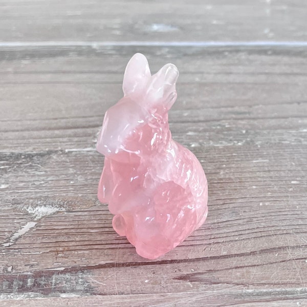 Rose Quartz Rabbit with White Tail.