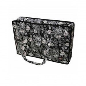 Pode incluir: Bolsa tote preta com padrão paisley branco e duas alças pretas.