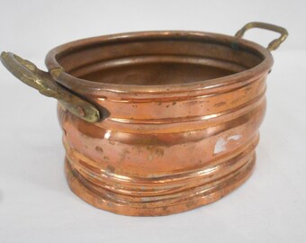 Made in France A Fabulous Vintage Beaten Copper PlanterPotIndoorOutdoor with Iron Handle