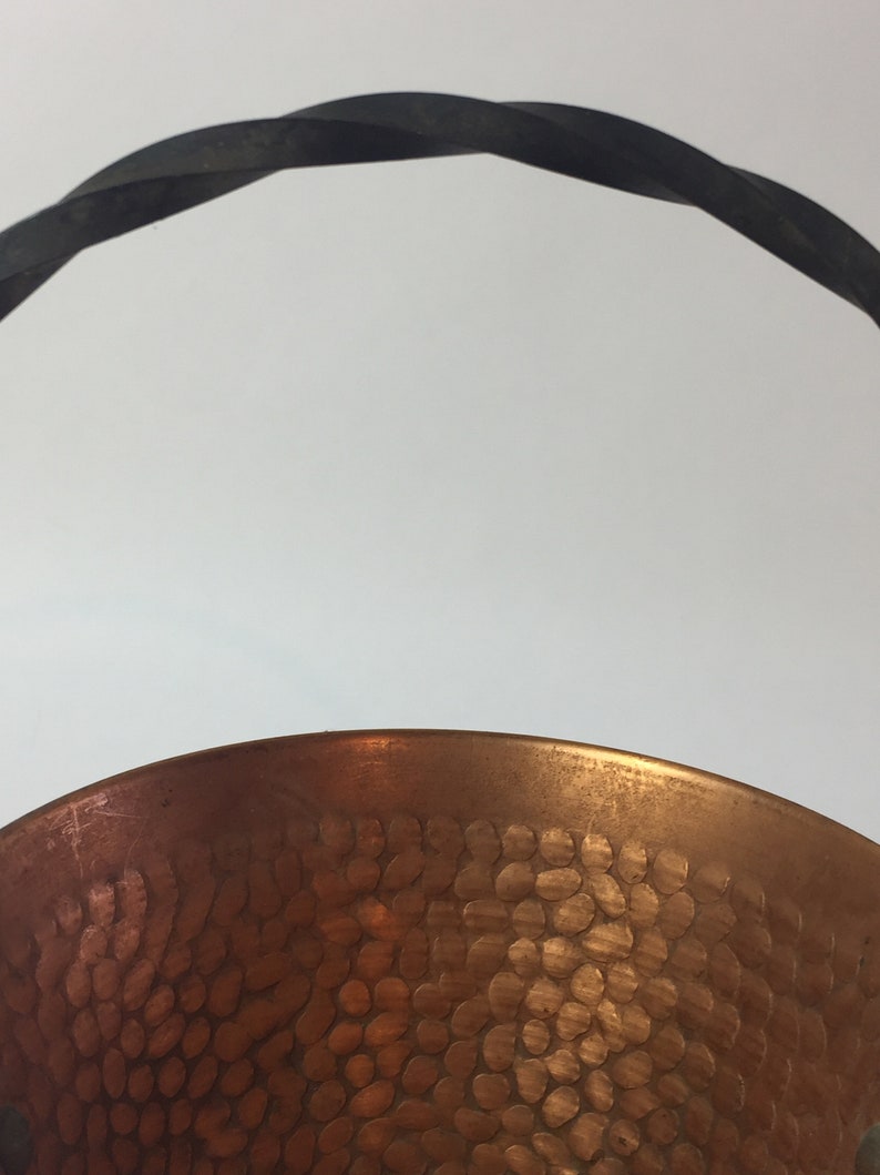 Made in France A Fabulous Vintage Beaten Copper PlanterPotIndoorOutdoor with Iron Handle