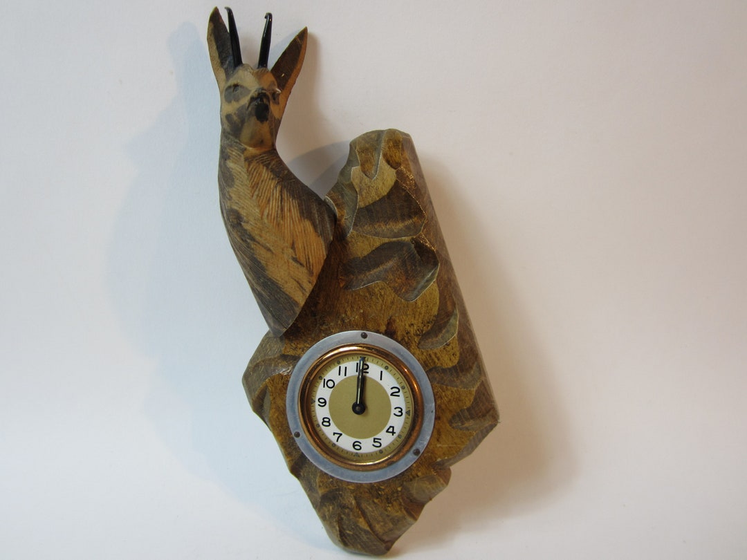A Beautiful Vintage Deer Barometer in Wood and Brass Made in Etsy
