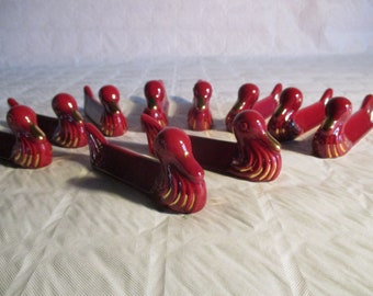 A Gorgeous Set of Ten Vintage Hand-Painted Porcelain Duck Knife/Fork Rests, Made in France