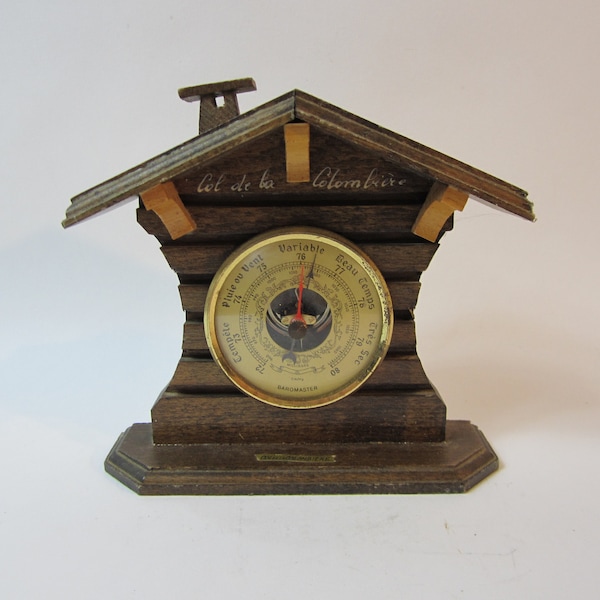 A Lovely Vintage Cottage/House Barometer in Wood and Brass, Made in France