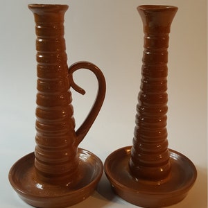A Lovely Pair of Vintage Hand-Made Ceramic Candlesticks/Candleholders, Made in France
