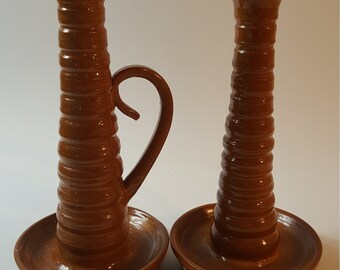 A Lovely Pair of Vintage Hand-Made Ceramic Candlesticks/Candleholders, Made in France