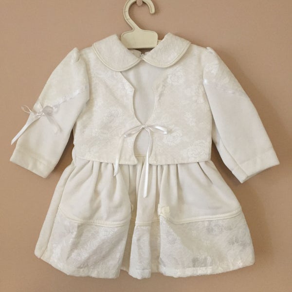 A Stunning Vintage Christening/Baptismal Gown/Dress & Bonnet, Beautifully Patterned and Made in France