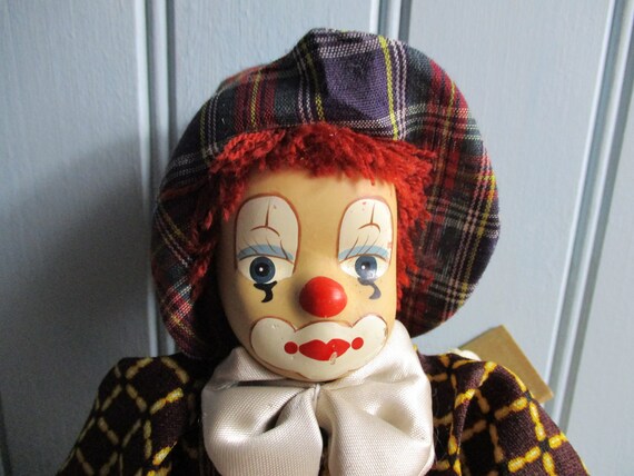 フランス製の素敵なヴィンテージ布製ピエロ人形/操り人形/おもちゃ