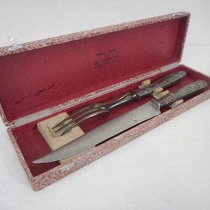 A Superb Vintage French stamped Minerva silver handled carving fork and knife set