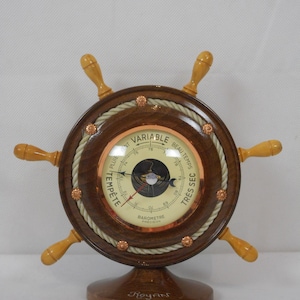 A Stunning Vintage French wooden Free standing &#39;Ship&#39;s Wheel&#39; Barometer