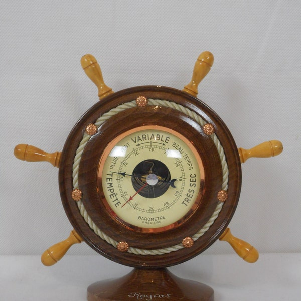 A Stunning Vintage French wooden Free standing 'Ship's Wheel' Barometer