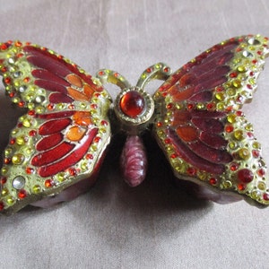 Un beau cuivre massif vintage sur émail 'Butterfly' Bibelot / Boîte à bijoux / Stockage de bijoux, Fabriqué en France