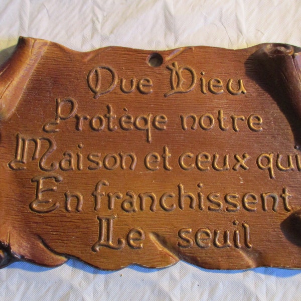A Lovely Vintage French Made, Hand-Made, Wooden Prayer Plaque/House Blessing, Wall-Mountable.