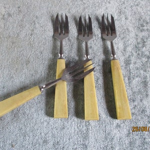 A Beautiful Set of Four Vintage Bakelite and Steel Dessert Forks, Made in France