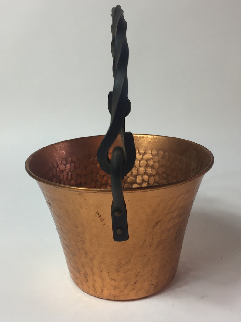 Made in France A Fabulous Vintage Beaten Copper PlanterPotIndoorOutdoor with Iron Handle