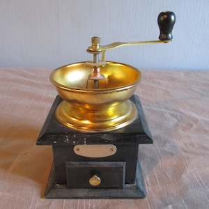 A Wonderful Vintage Wooden & Brass Coffee Grinder, Made in France
