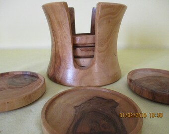 フランス製の美しいヴィンテージの木製ハンドメイドコースター6枚