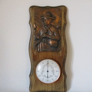 A Superb Vintage Wooden & Brass Barometer, Made in France
