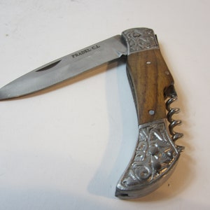 Un vintage de acero y madera Pradel Evolution Pocket / Sporting / al aire libre / cuchillo de pesca con sacacorchos, hecho en Francia