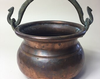A Gorgeous Vintage Copper Planter, Indoors/Outdoors. Cast-Iron Handle, Made in France