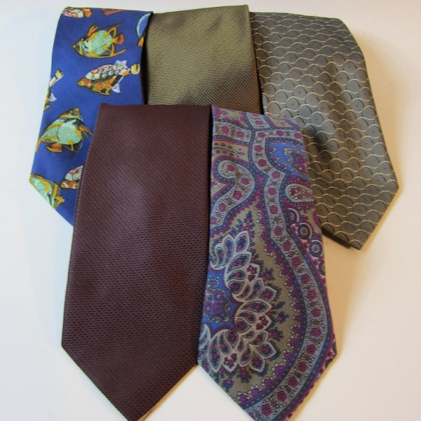 A Fabulous Set of Five Various Vintage Silk Ties