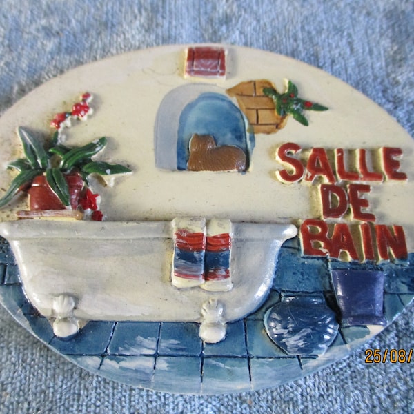 A Lovely Vintage French Salle de Bain/Bathroom Sign in Ceramic, Made in France