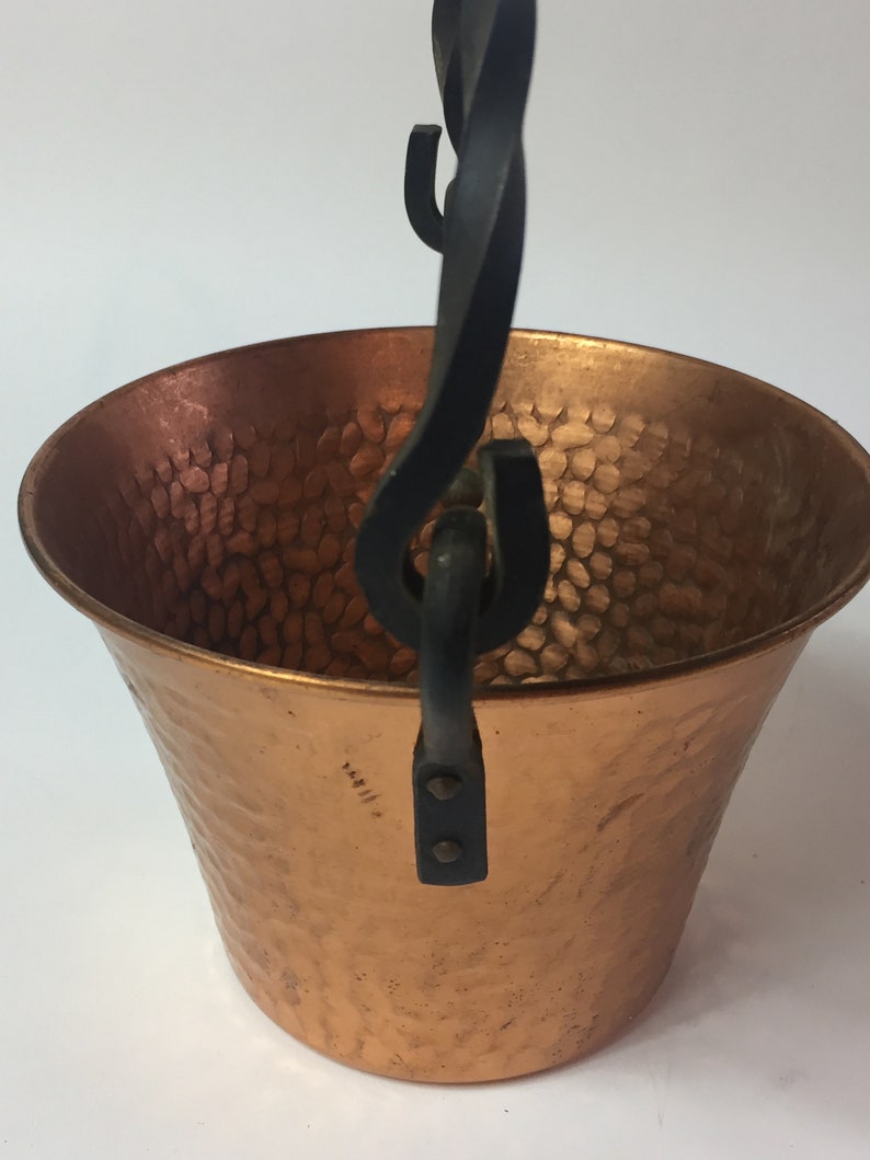 Made in France A Fabulous Vintage Beaten Copper PlanterPotIndoorOutdoor with Iron Handle