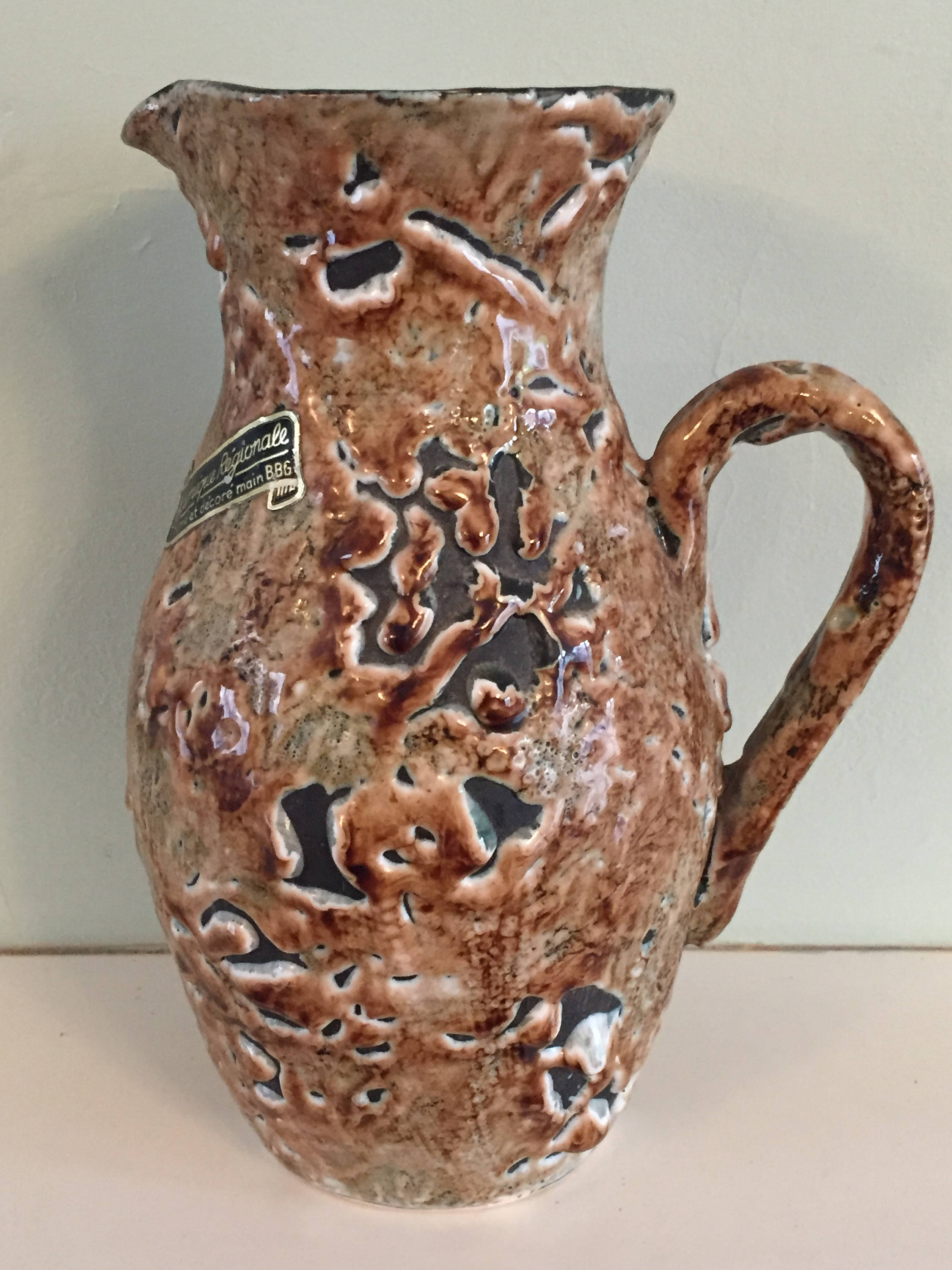 A Stunning Vintage Hand-Made Ceramique Wine/Water Pitcher/Jug, Made in France