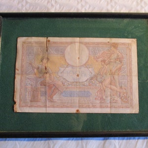 A Lovely Antique/Vintage Genuine  1,000 Franc Note, Framed, Made in France