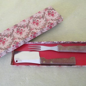 A Superb Vintage Boxed Steel and Wooden Carving Set/knife/Fork, Made in France