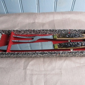 A Superb Vintage French-Made Wood and Steel Knife and Fork Carving Set, Made in France in Presentation Box