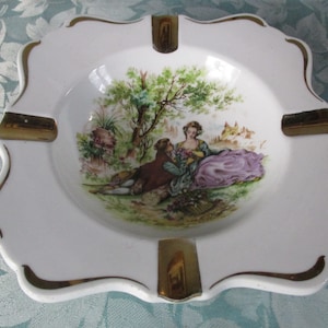 A Charming Heavy Vintage Limoges Heavy Hand-Made, Hand-Painted Porcelain Cigar/Cigarette/Pipe Ashtray