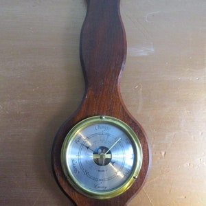 A Superb Vintage Wooden & Brass Barometer, Made in France