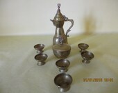A Superb Vintage French brass Coffee Teapot and Cups Set and Sugar Bowl