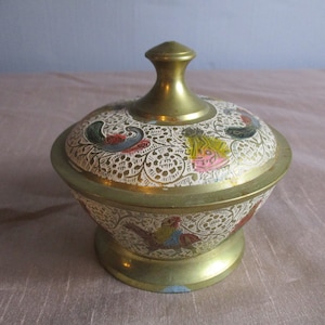 A Beautiful Vintage Solid Brass and Enamel Trinket/Jewellery Box/Jewellery Storage, Made in France