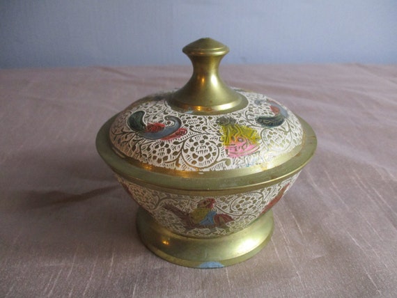 A Beautiful Vintage Solid Brass and Enamel Trinke… - image 1