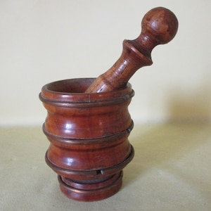 A Superb Vintage Pestle & Mortar Set Made from Wood and Brass, Made in France